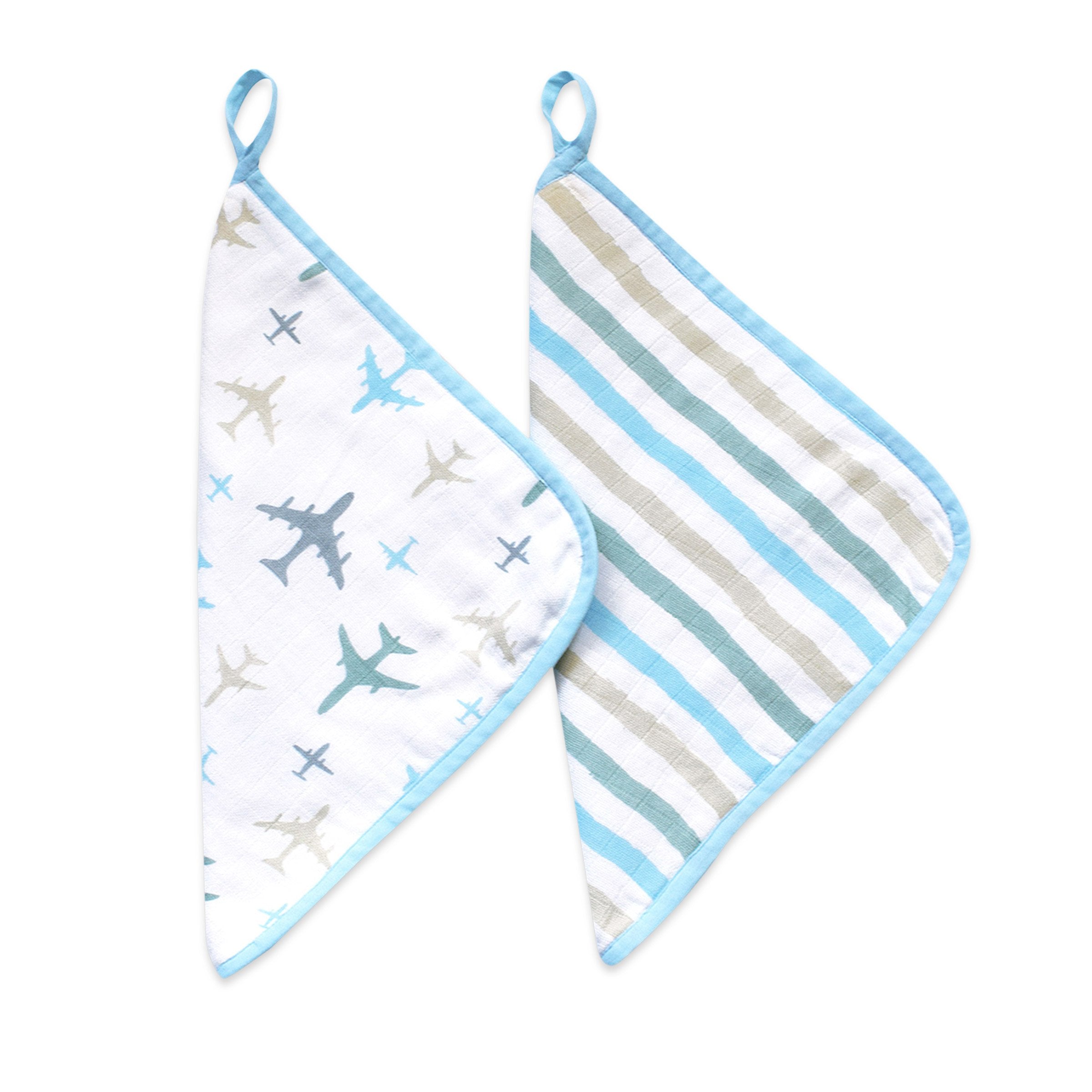 Masilo Organic Muslin Washcloths (Set of 2) – Up, Up & Away (Blue)