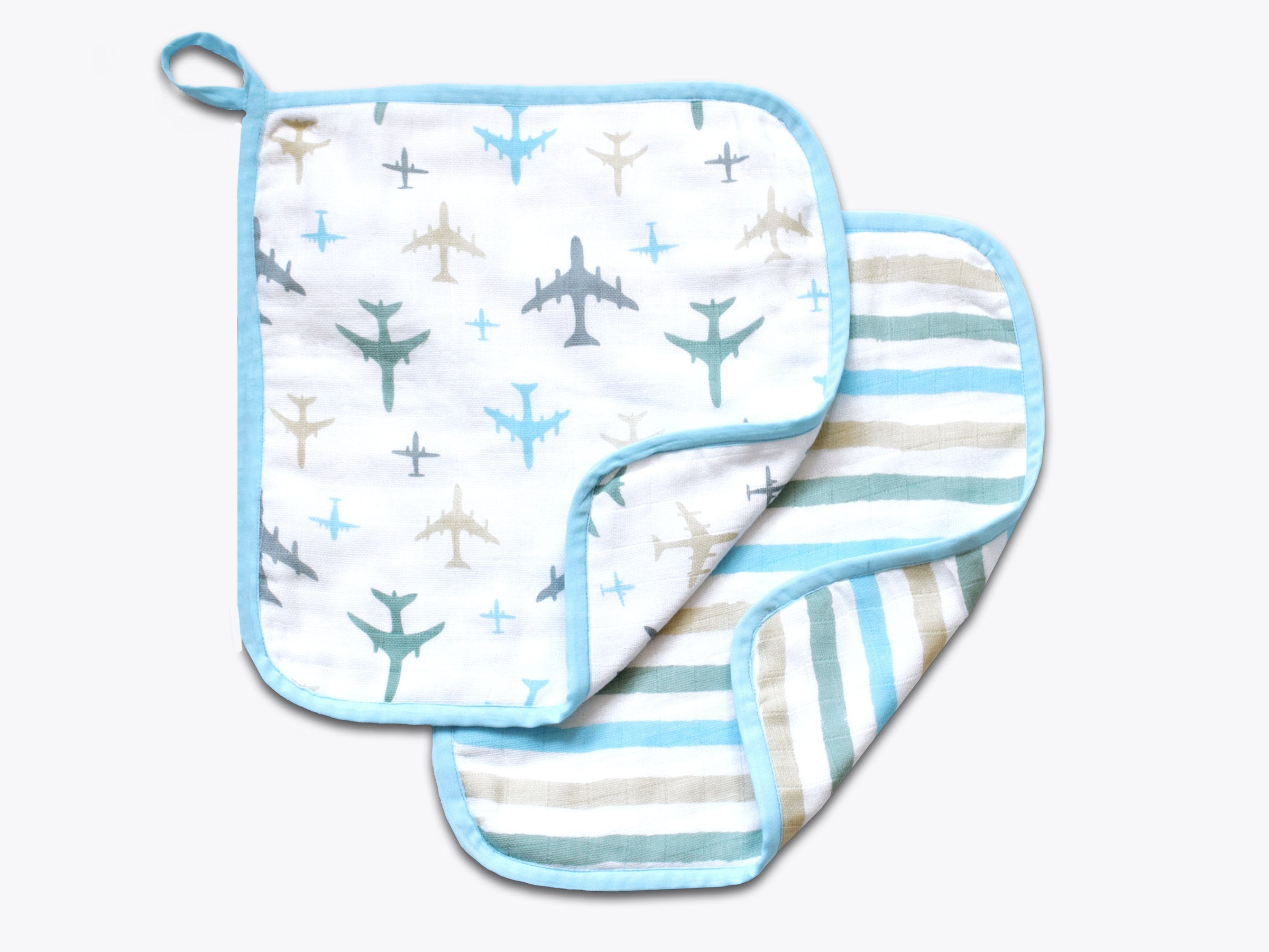 Masilo Organic Muslin Washcloths (Set of 2) – Up, Up & Away (Blue)