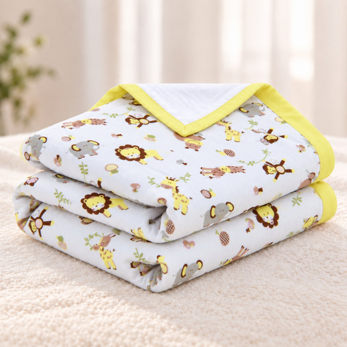 My Milestones 100% Cotton Muslin Baby Blanket - 4 Layered (43x43 Inches) - Zoo Print