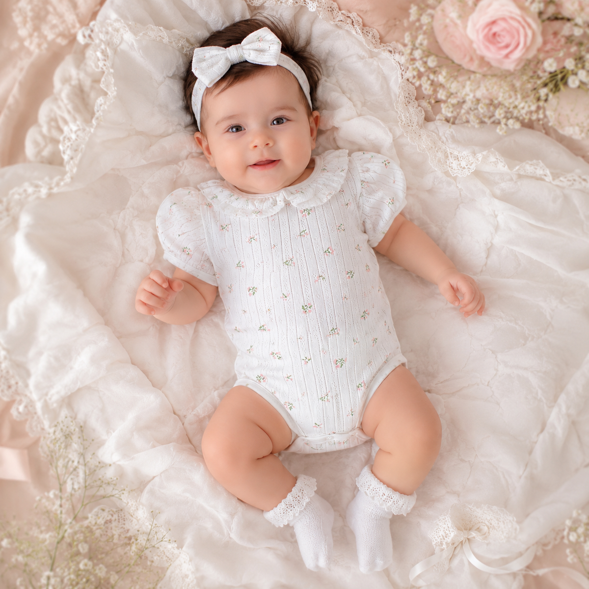 My Milestones Pointelle Ruffle Peter Pan Collar Onesie