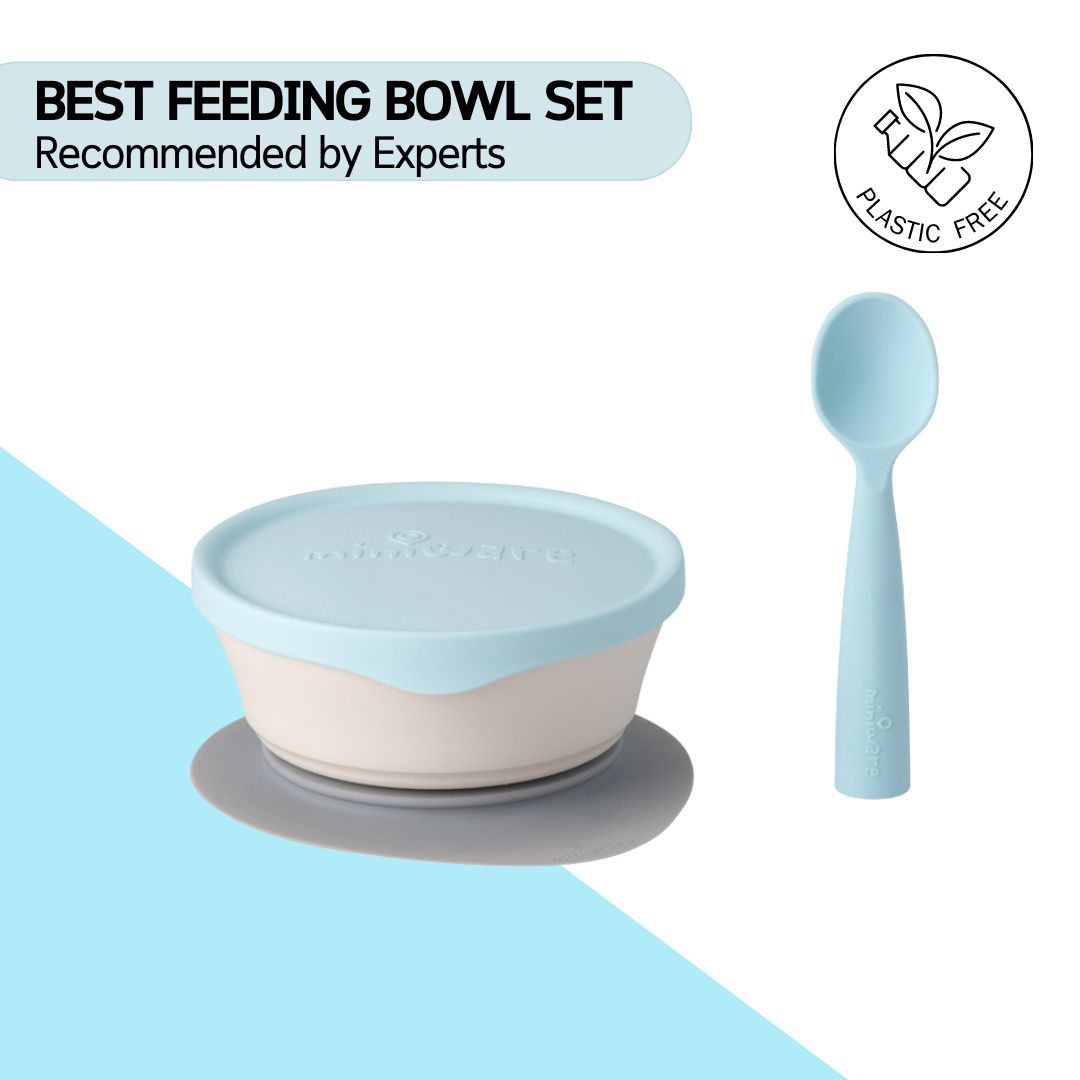 Miniware First Bite Suction Bowl With Spoon Feeding Set, Aqua