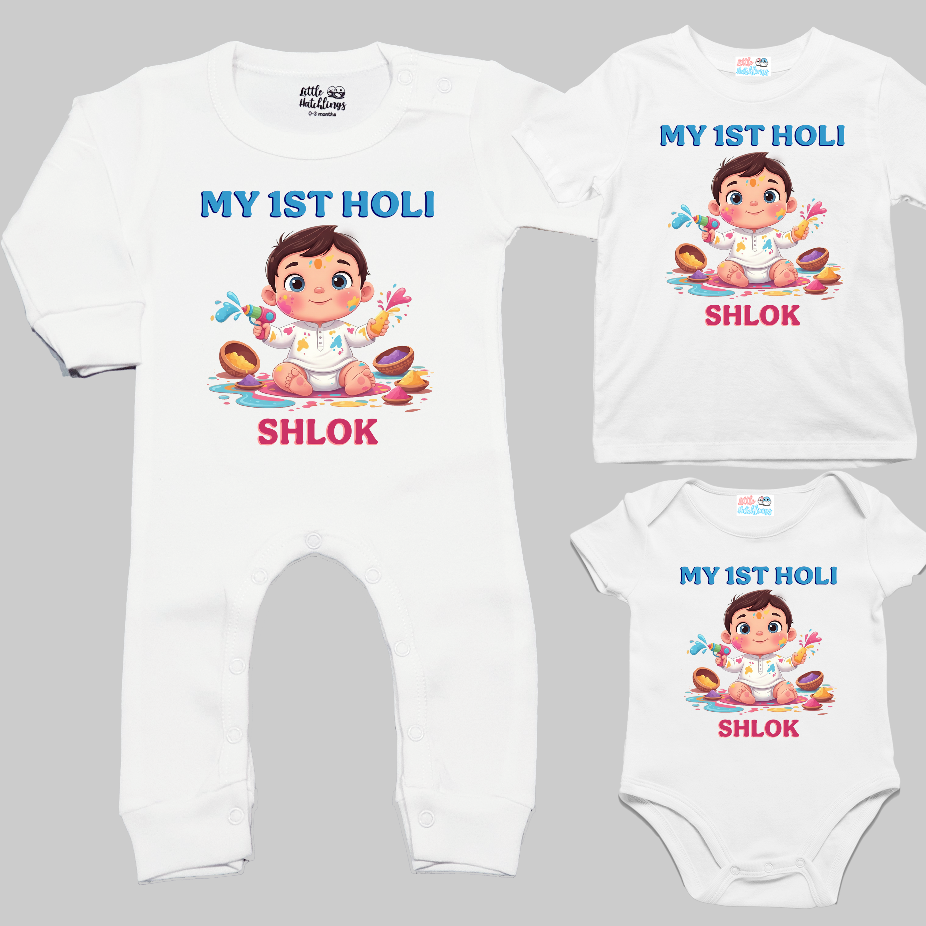 My 1st Holi White (Boy Pichkari) Onesie/ Full Romper / Tshirt