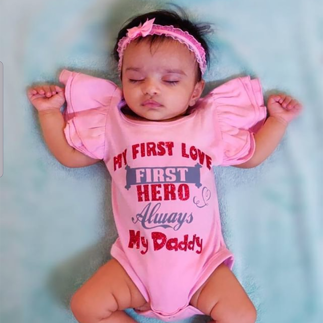 First Love Daddy Pink Ruffled Glitter Onesie - 6-9 Months