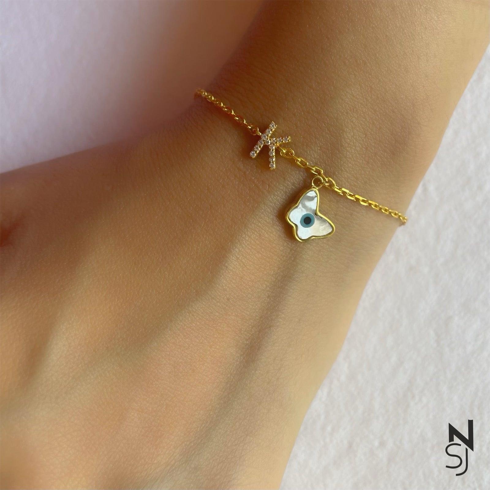 Studded Initial Evil Eye Bracelet