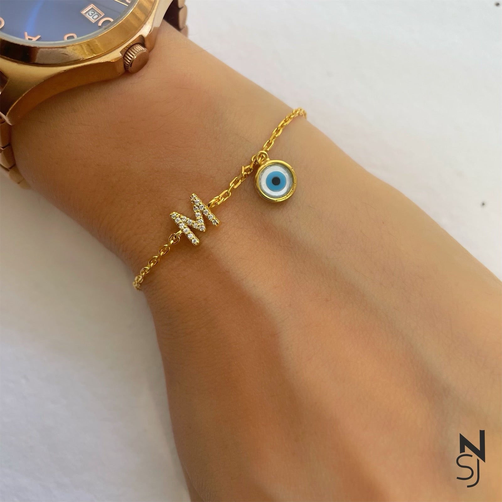 Custom Initial Evil Eye Bracelet