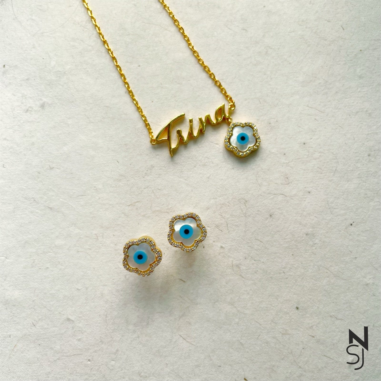 Flower Evil Eye Neckchain & Studs Set