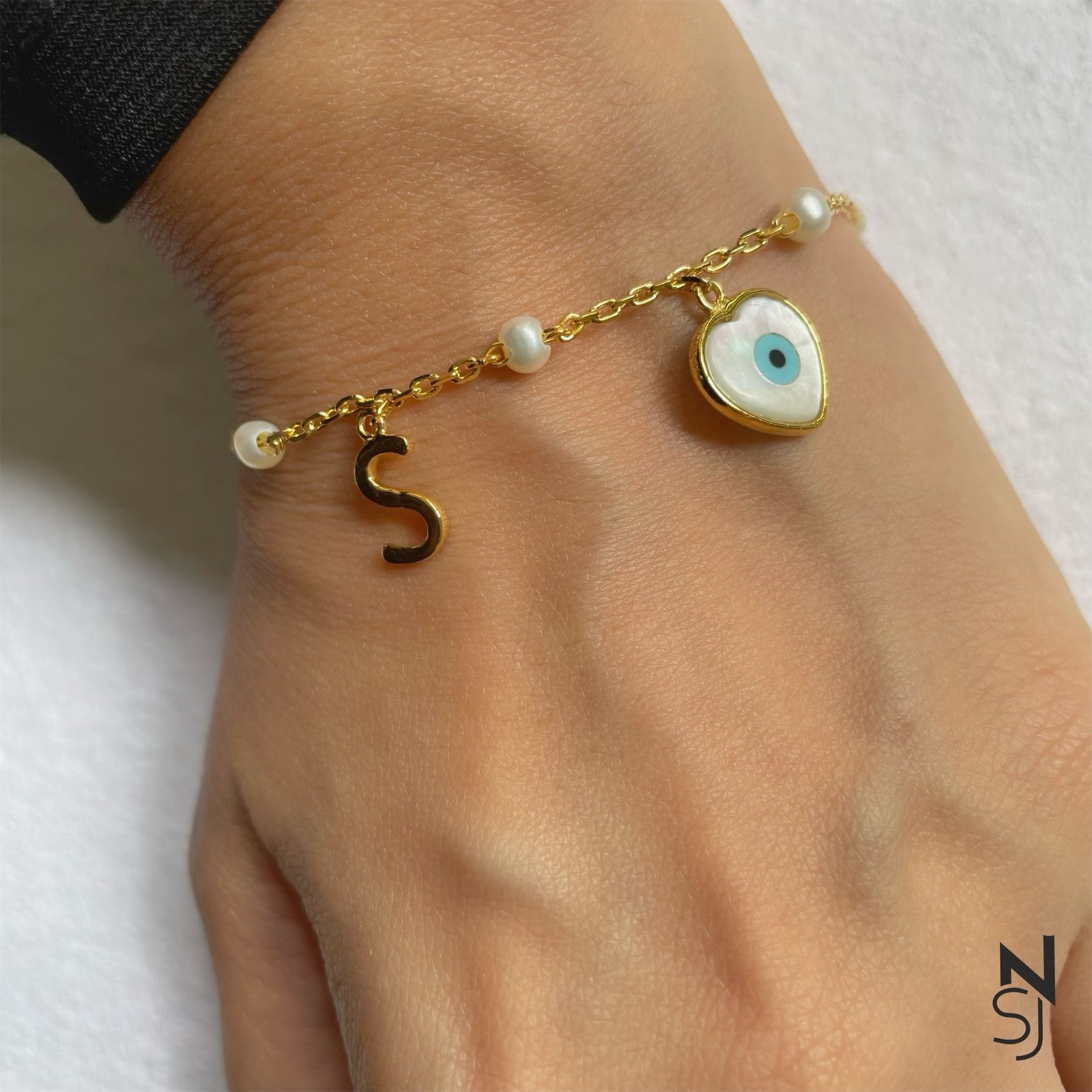 Custom Initial Heart Evil Eye Bracelet