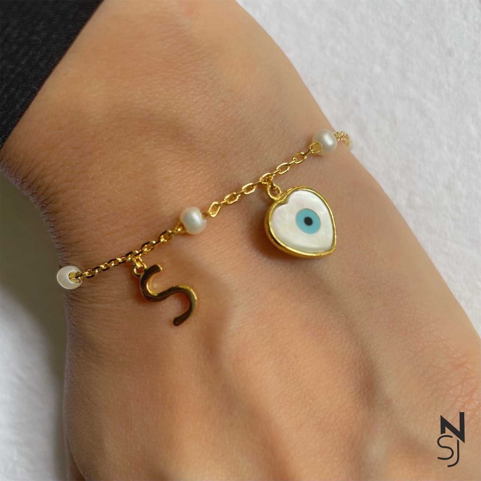 Custom Initial Heart Evil Eye Bracelet