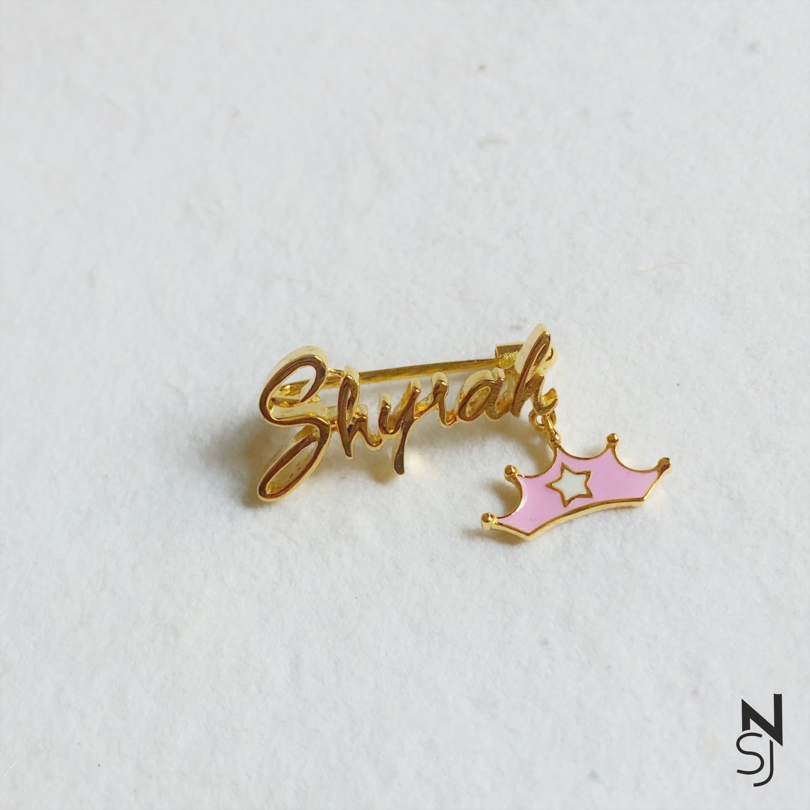 Custom Name Collar Pin with Tiara Hanging