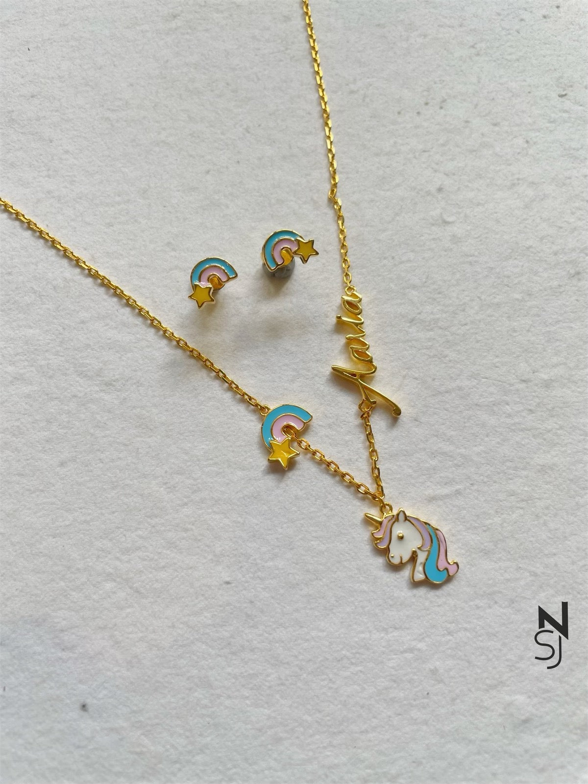 Rainbow Dreams Name Neckchain & Rainbow Studs Set