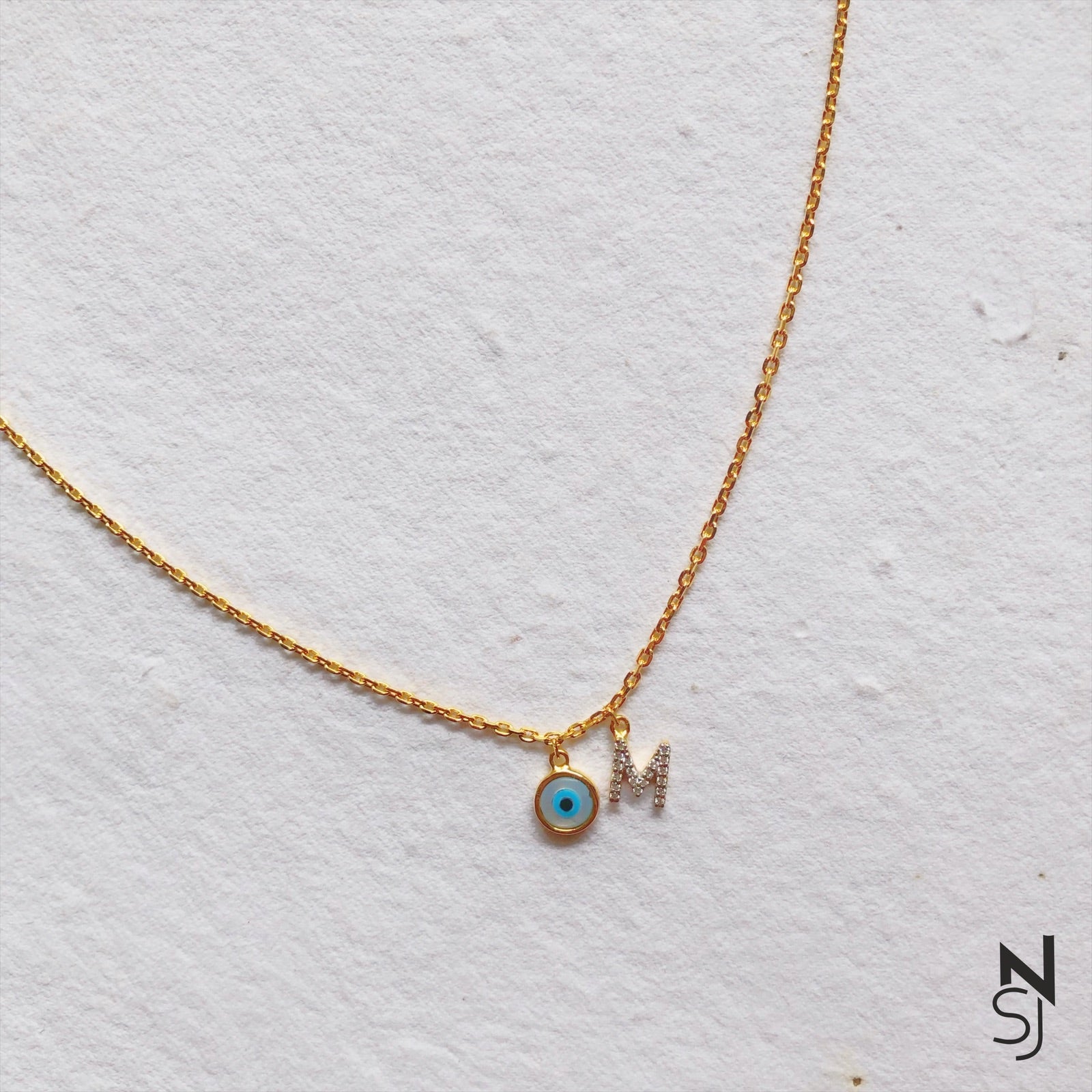 Studded Initial Evil Eye Neckchain