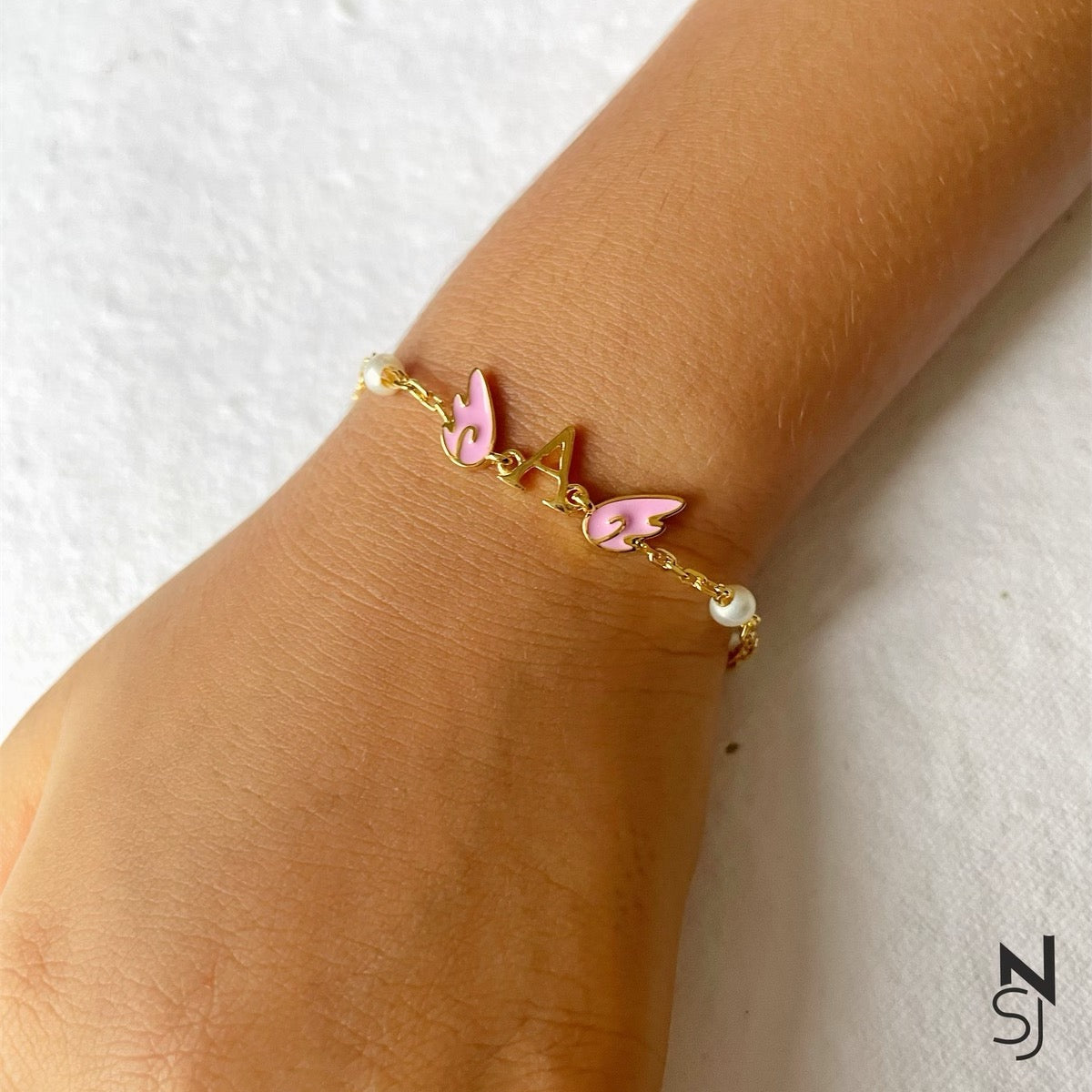 Angel Wing Initial Bracelet