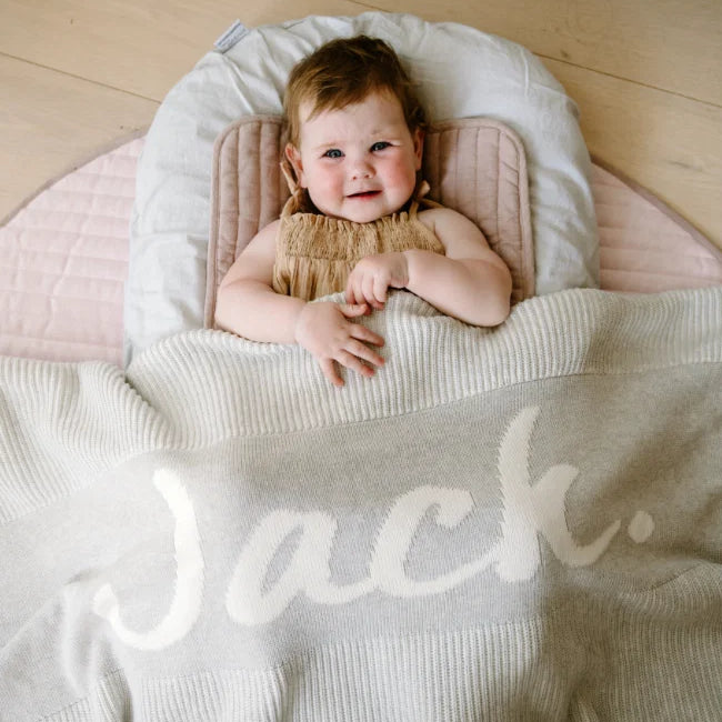 NamelyCo Luxe Rib Name Blanket - Oatmeal & Snow Marle