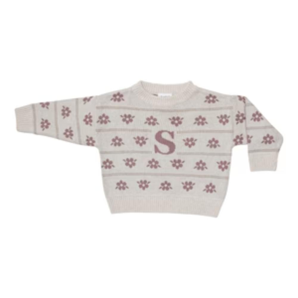 Letter Jumper - Oatmeal; Letter: Rose Bloom; Flower: Rose Bloom; Camel