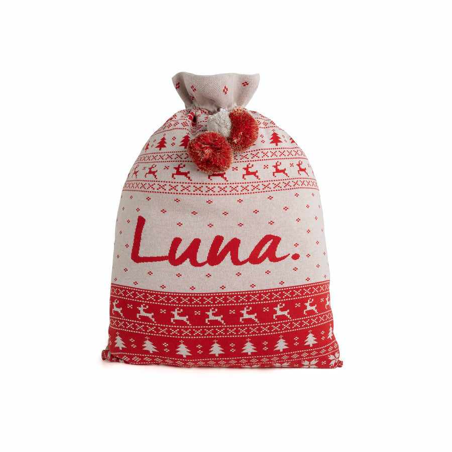 Fair Isle Santa Sack - Base: Stone Marle; Letter: Red