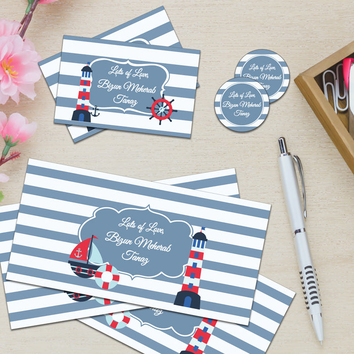 Personalised Gift Envelopes, Cards & Stickers Combo - Nautical, Set Of 130