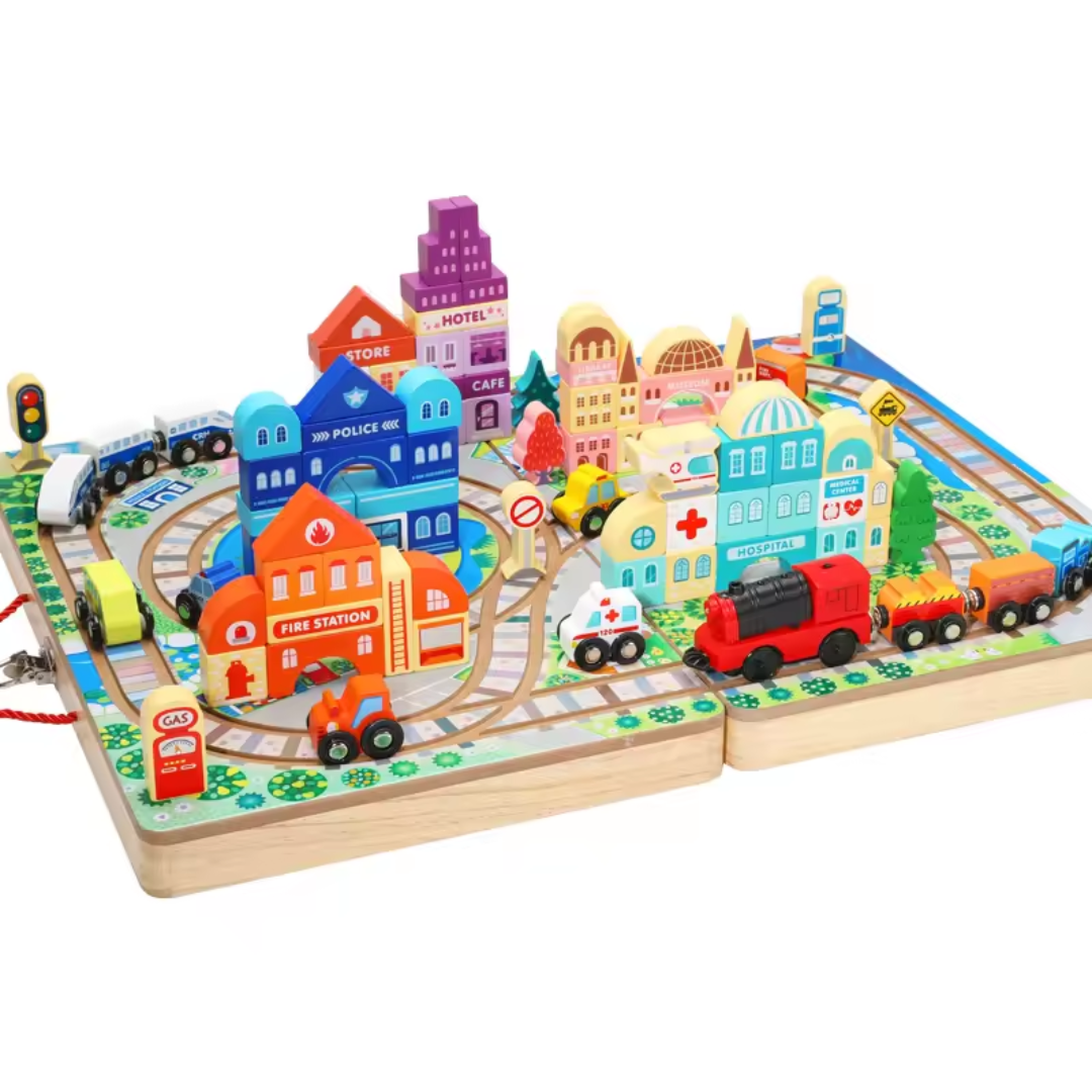 Wooden Train Set With Building Blocks