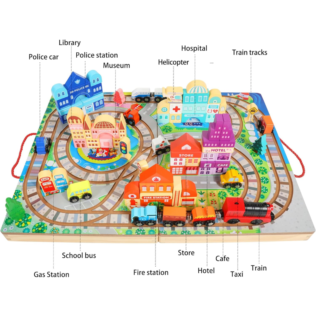 Wooden Train Set With Building Blocks