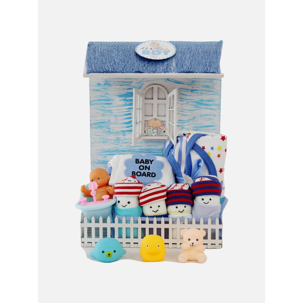 Little Surprise Box - New Born Baby Boy Picket Fence House Gift Hamper Set