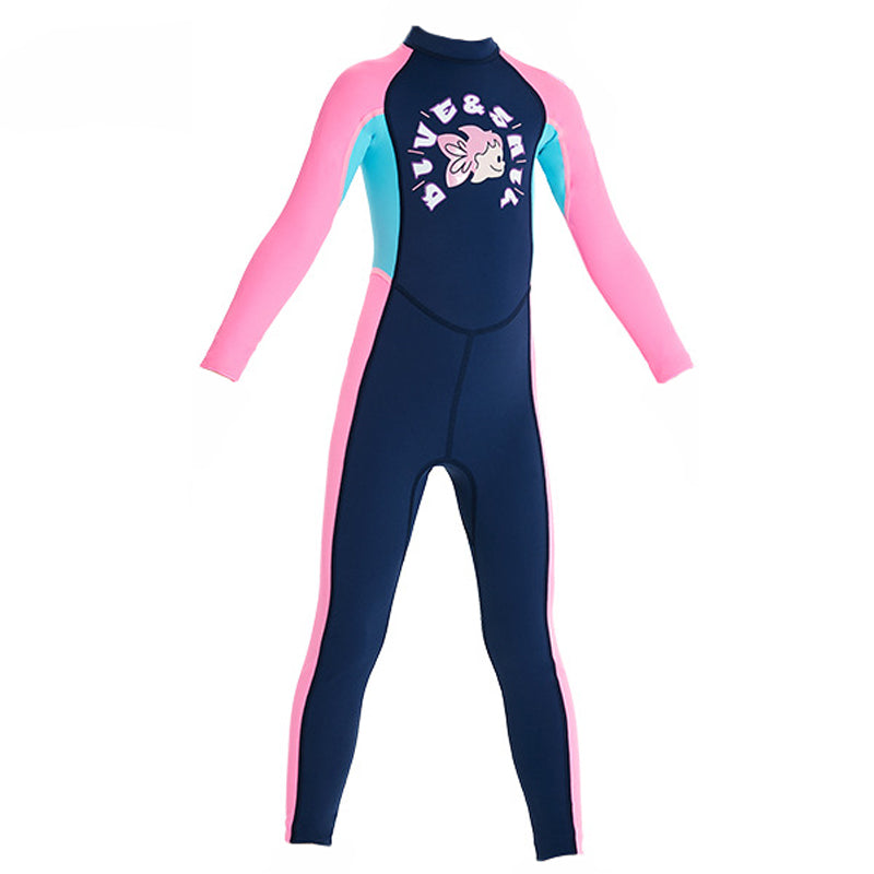 Full Length Dive Navy Mermaid Color Block Printed Kids Swimwear In Upf 50+ Fabric