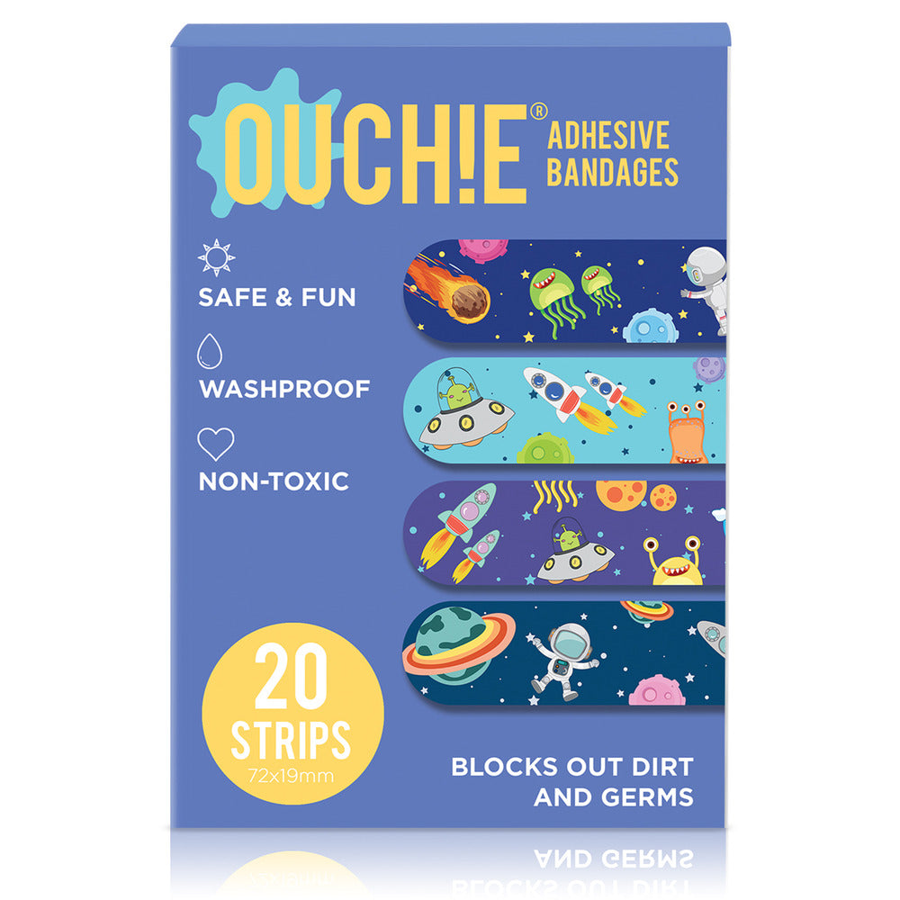 Ouchie Non-Toxic Printed Bandages Jumbo Pack (80 Pack) - Adventure Awaits, Space Jam,'Ouchie x MuSo' & Jungle Fever