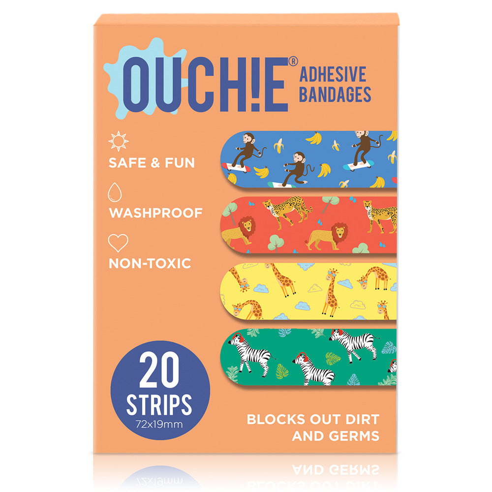 Ouchie Non-Toxic Printed Bandages Jumbo Pack (80 Pack) - Adventure Awaits, Space Jam,'Ouchie x MuSo' & Jungle Fever