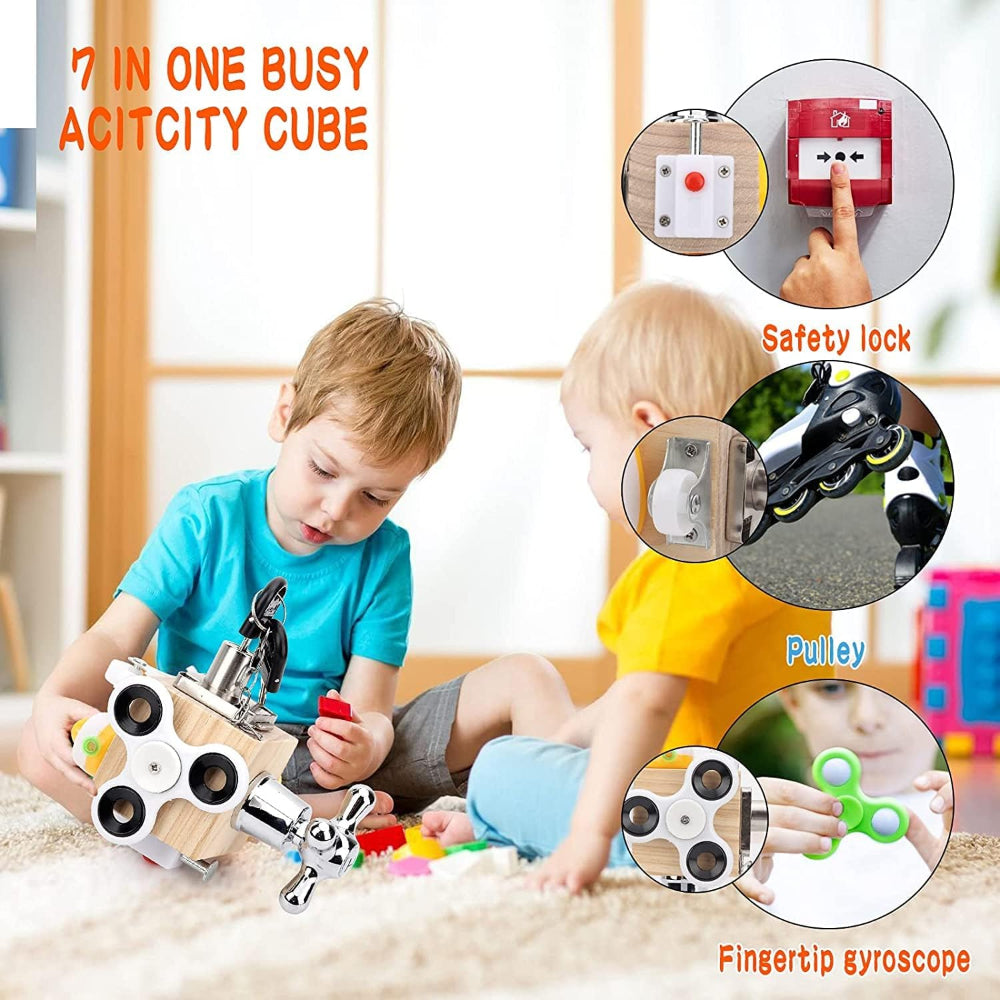Open Ended 7-in-1 Montessori Busy Cube-Motor Skills-Open Ended-Toycra