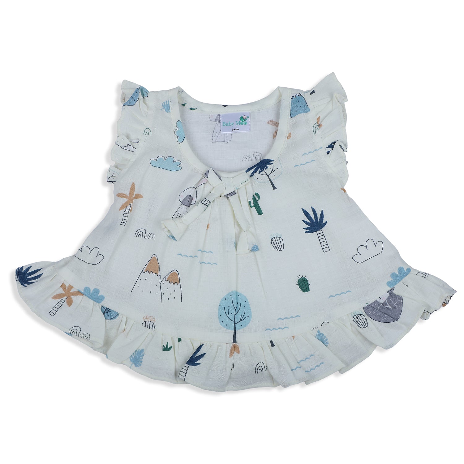 Baby Moo Sunny Desert Muslin Frilly Top And Shorts Co-ord Set - Cream - Baby Moo