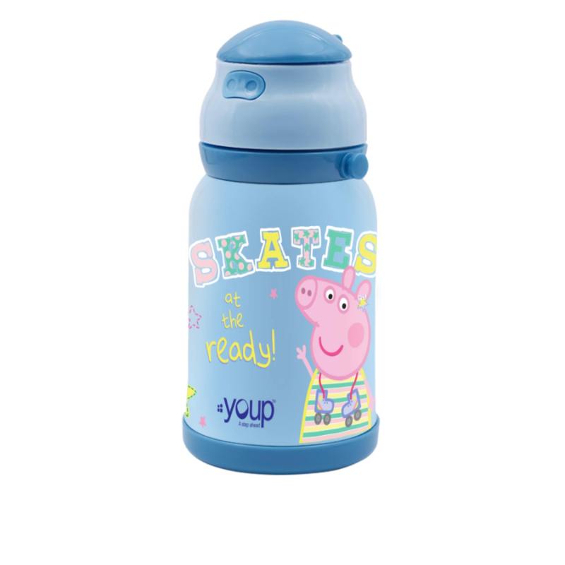 Youp Stainless Steel Insulated Blue Color Peppa Pig Kids Sipper Bottle Chase  - 450Ml