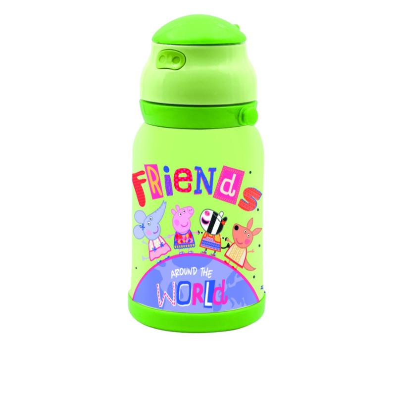 Youp Stainless Steel Insulated Green Color Peppa Pig Kids Sipper Bottle Chase  - 450Ml