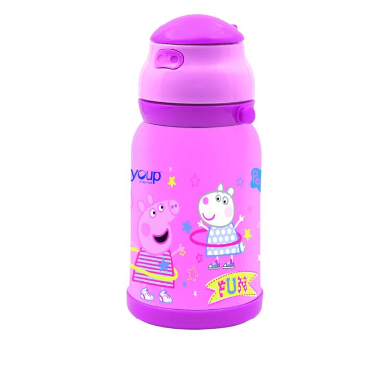 Youp Stainless Steel Insulated Pink Color Peppa Pig Kids Sipper Bottle Chase  - 450Ml