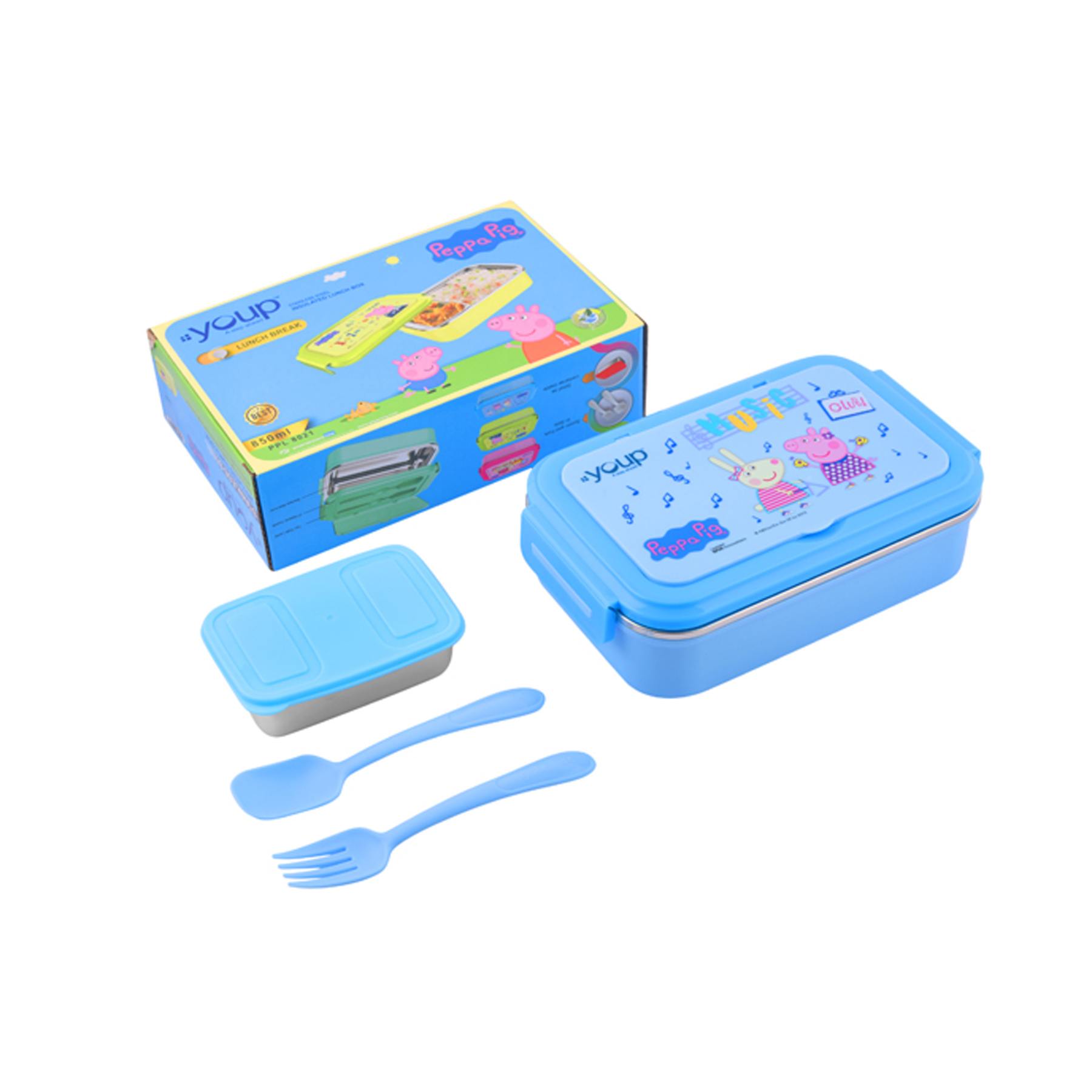 Youp Stainless Steel Blue Color Peppa Pig Kids Lunch Box Lunch Break - 850 Ml