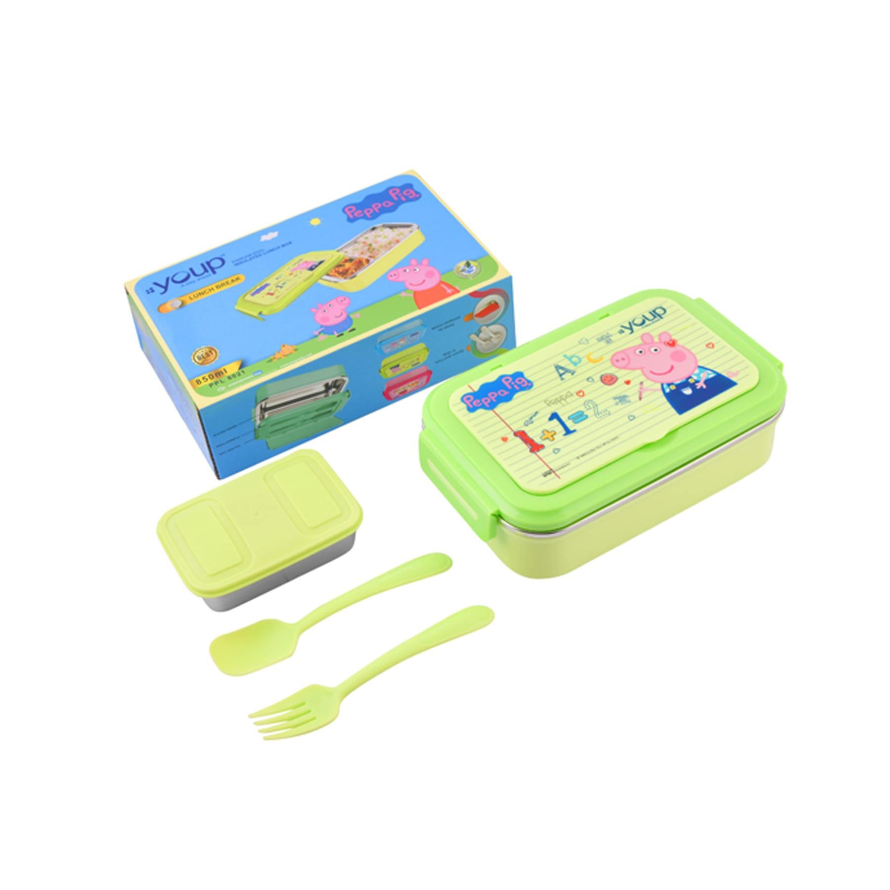 Youp Stainless Steel Lime Green Color Peppa Pig Kids Lunch Box Lunch Break - 850 Ml