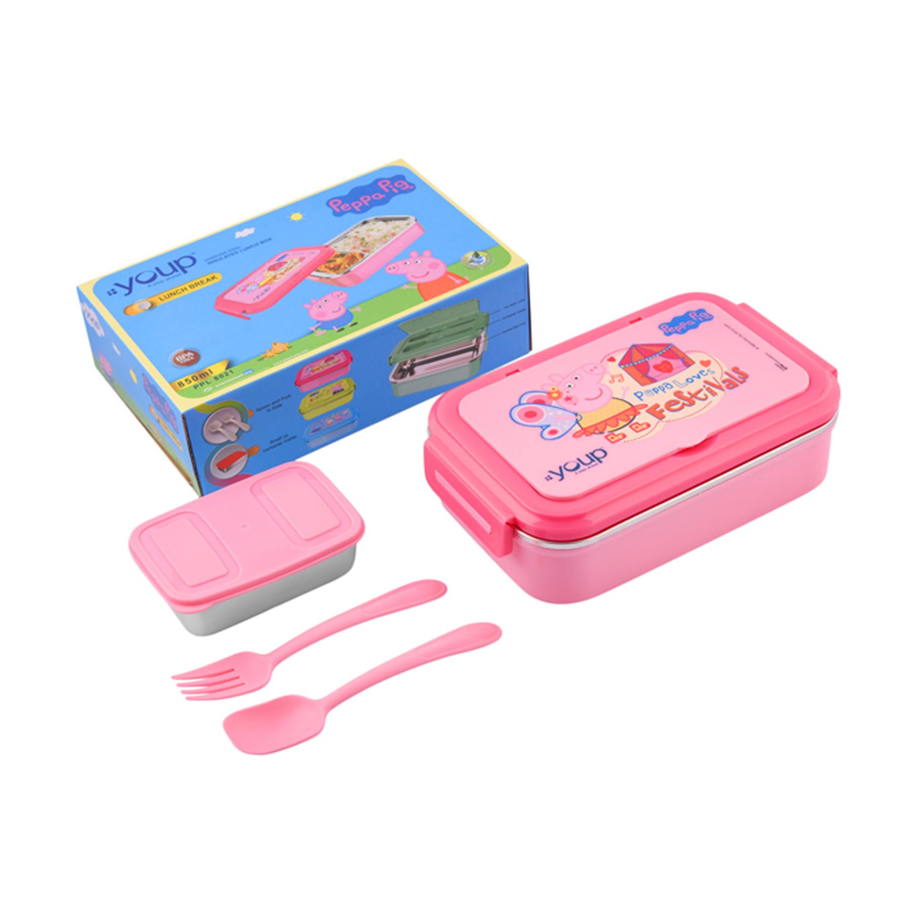 Youp Stainless Steel Pink Color Peppa Pig Kids Lunch Box Lunch Break - 850 Ml