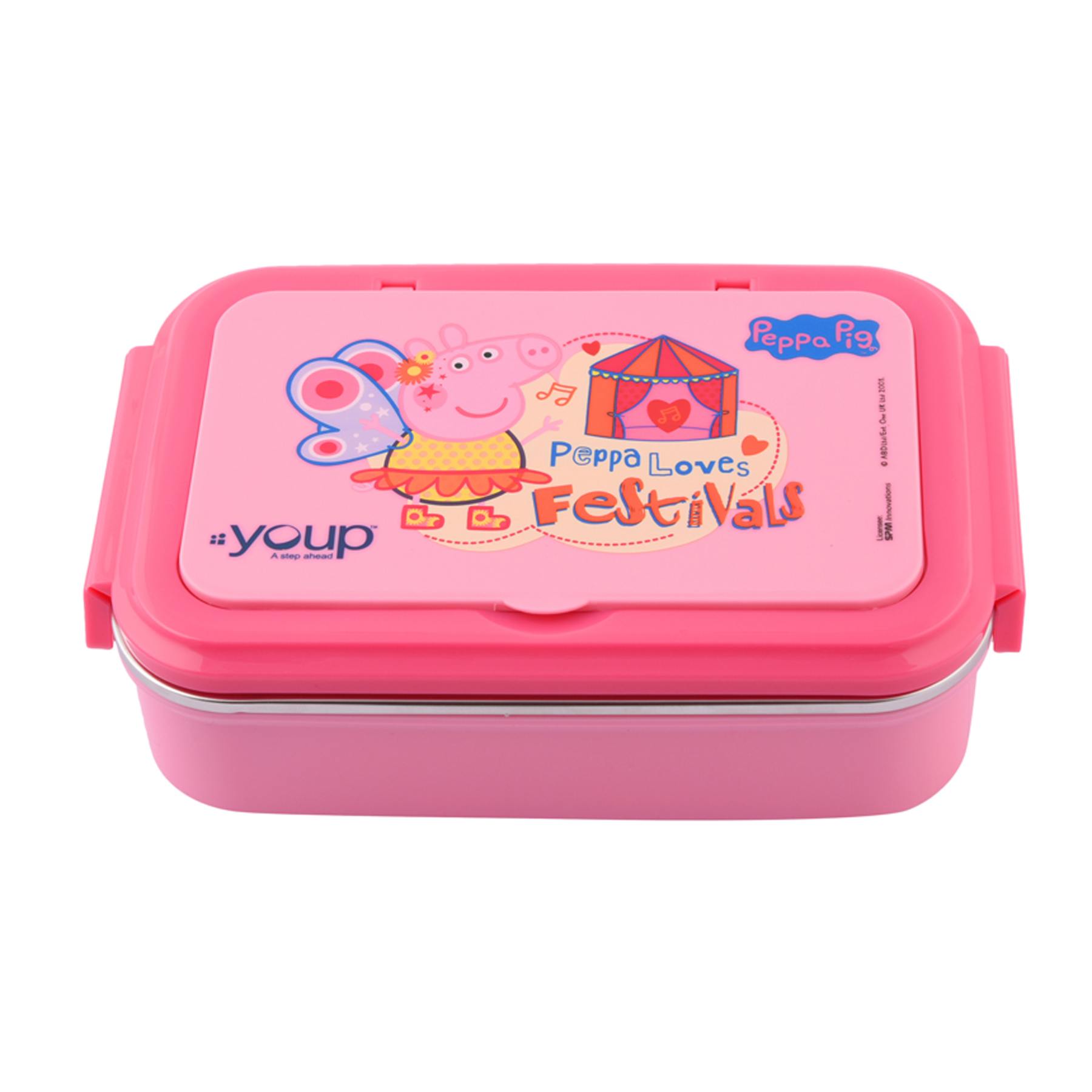 Youp Stainless Steel Pink Color Peppa Pig Kids Lunch Box Lunch Break - 850 Ml