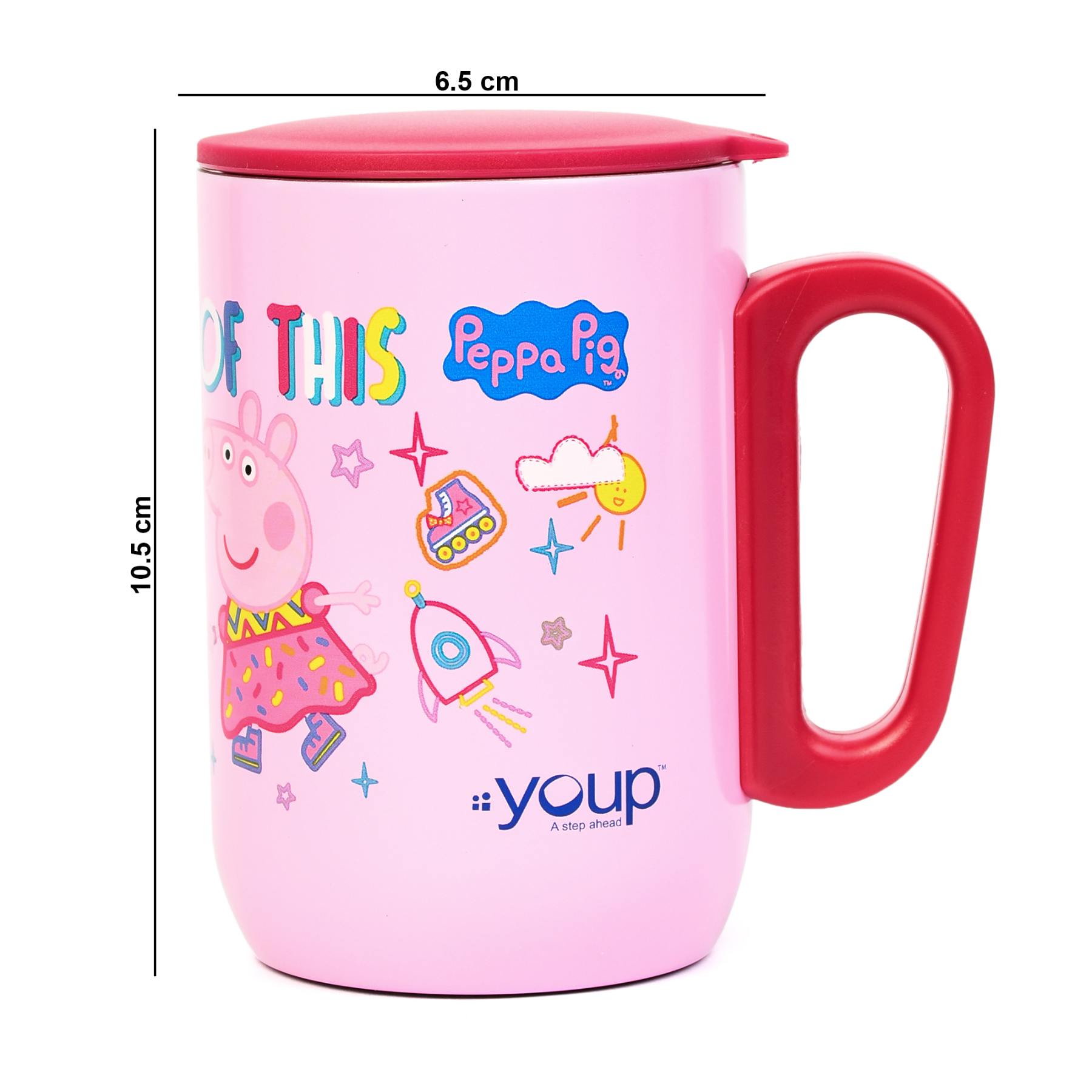 Youp Stainless Steel Pink Color Peppa Pig World Kids Insulated Mug With Cap Sorso-Ppm- 320 Ml