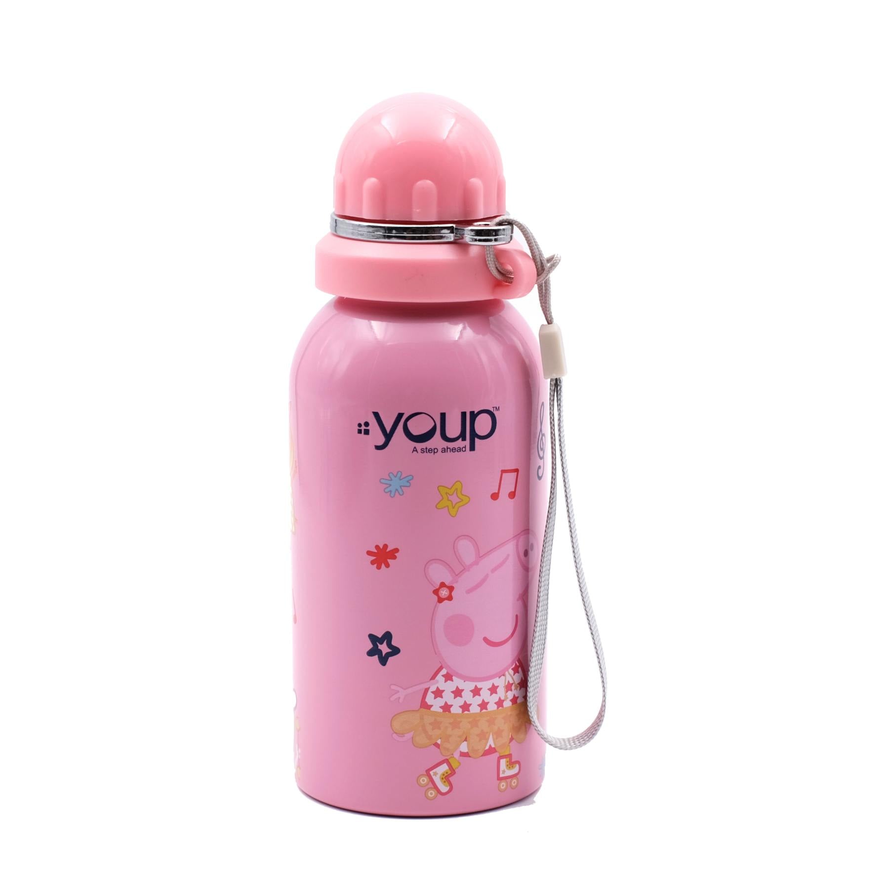 Youp Stainless Steel Pink Color Peppa Pig Kids Water Bottle HYBRID - 500 Ml