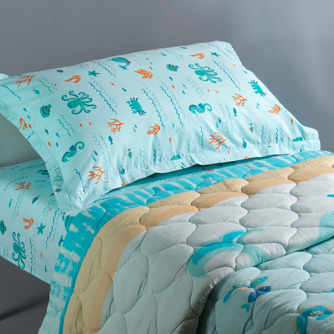 Gudgoodie Flat Crib Bedsheet - 100% Cotton Percale - Undersea Oasis