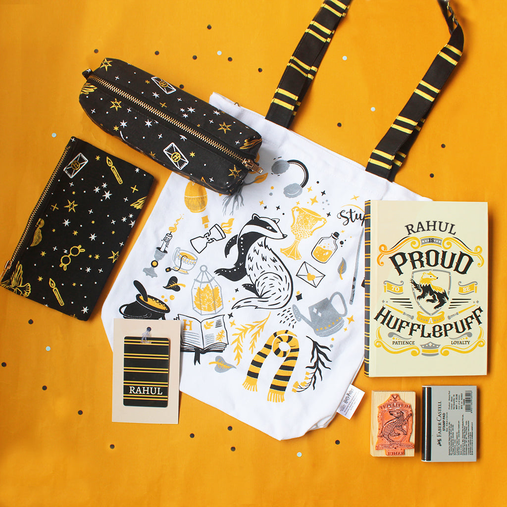 Official Harry Potter Hufflepuff Themed Personalised Stationery Gift Hamper