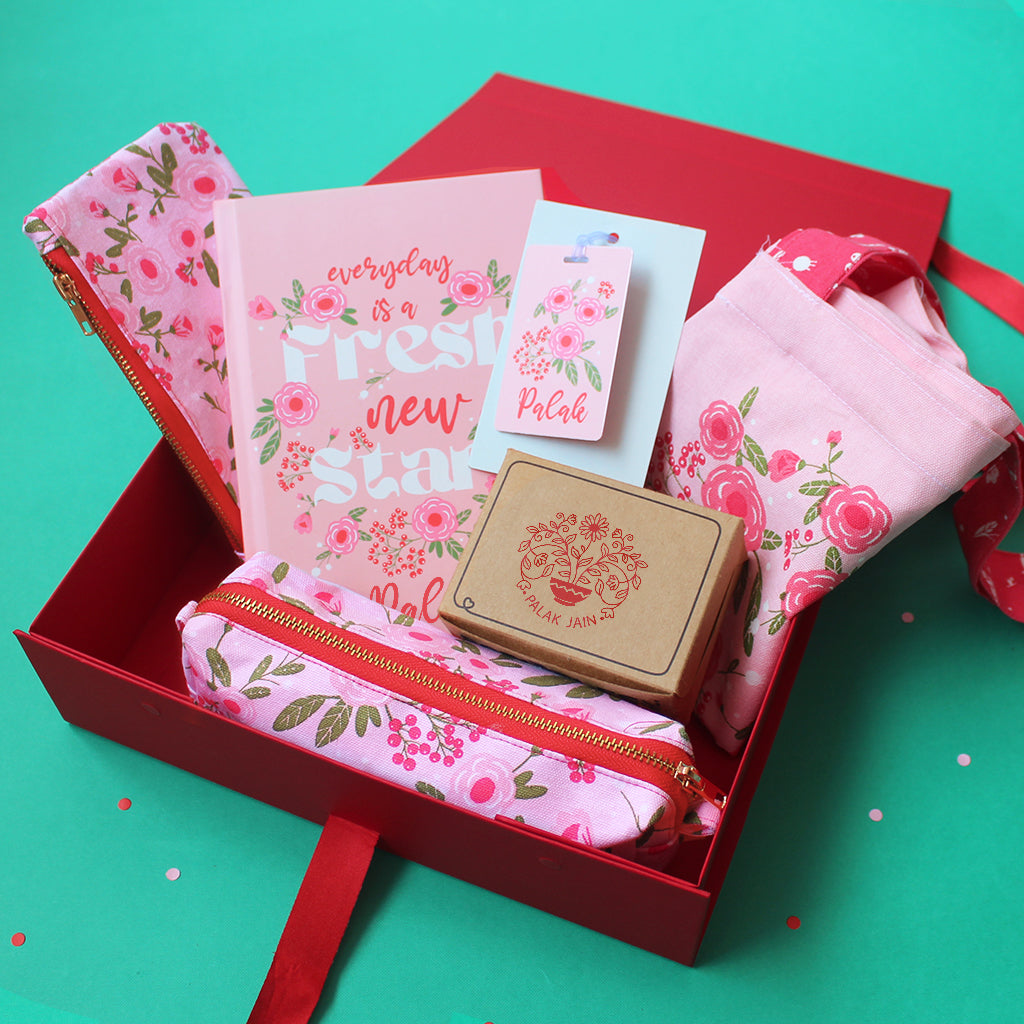 Springflower Themed Personalised Stationery Gift Box - Pink