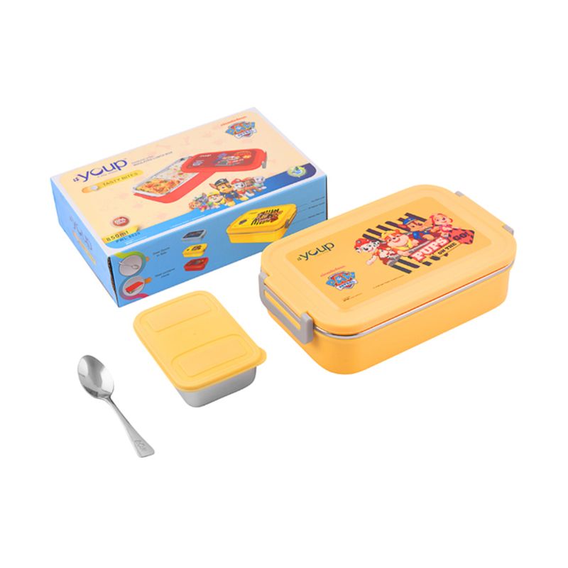 Youp Stainless Steel Yellow Color Paw Patrol Kids Lunch Box Tasty Bites - 850 Ml