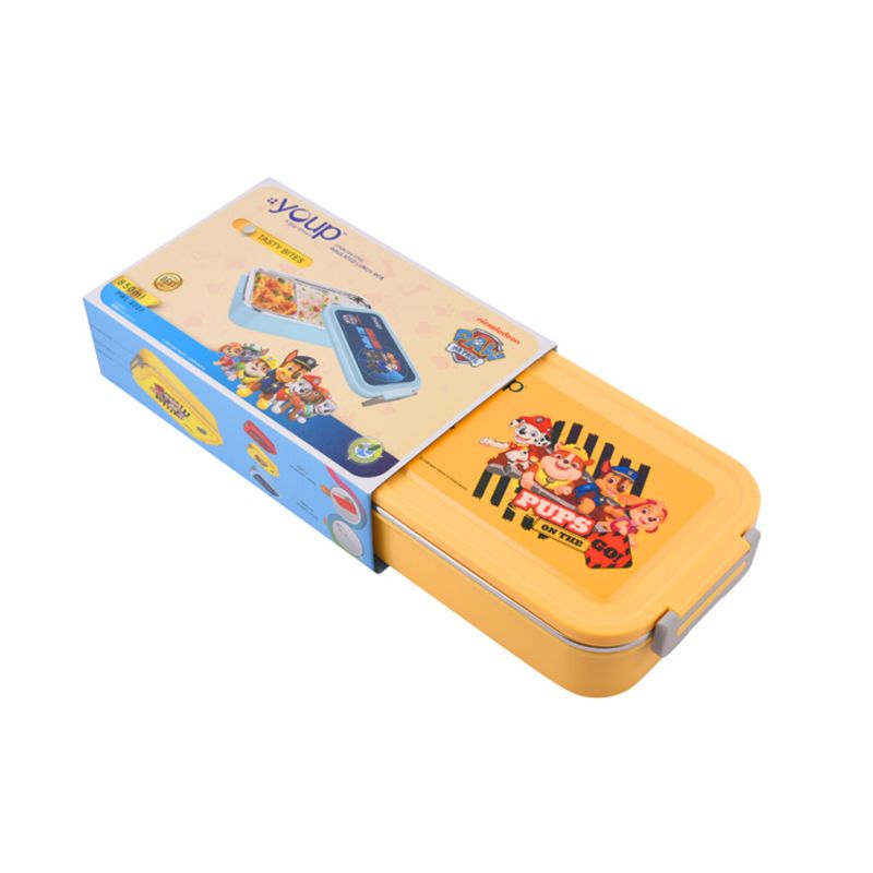 Youp Stainless Steel Yellow Color Paw Patrol Kids Lunch Box Tasty Bites - 850 Ml