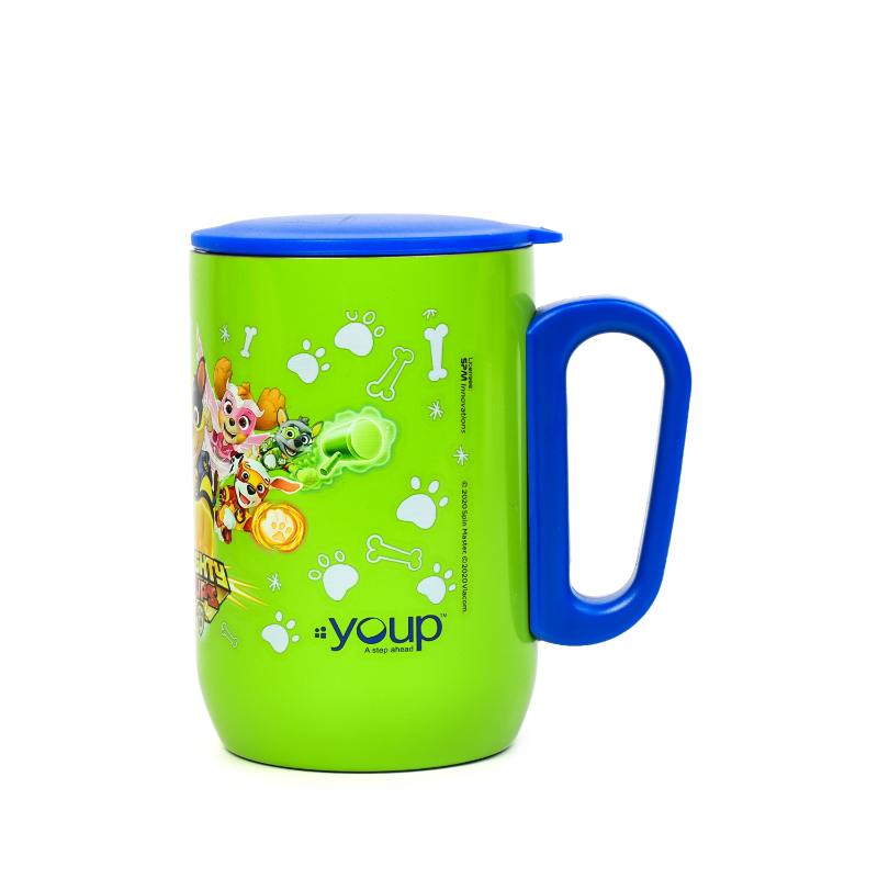 YOUP Stainless Steel Green Color Paw Patrol Mighty Pups Kids Insulated Mug With Cap Sorso-Pwm - 320 ml