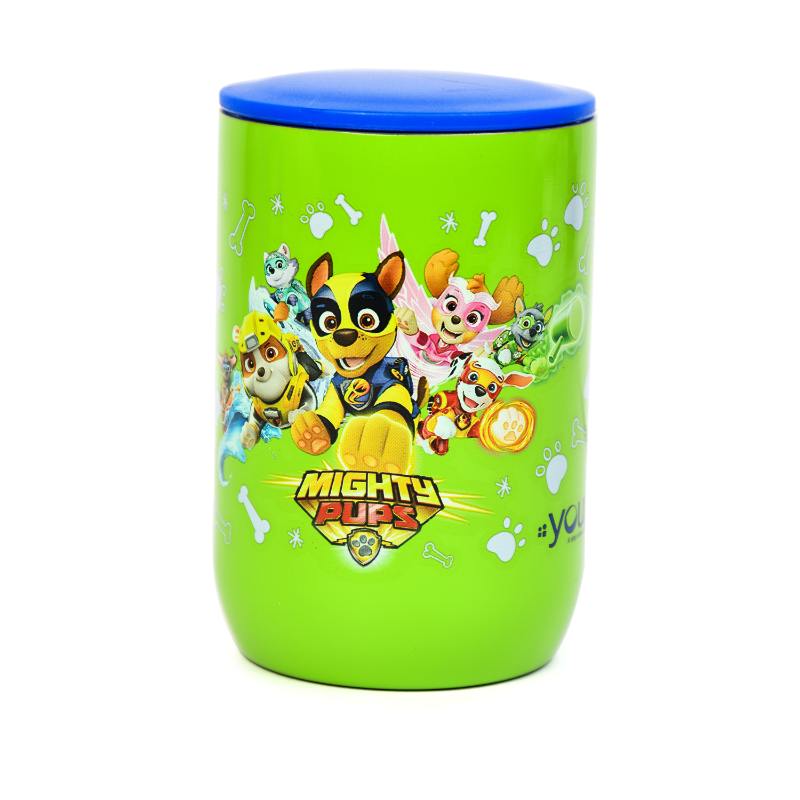 YOUP Stainless Steel Green Color Paw Patrol Mighty Pups Kids Insulated Mug With Cap Sorso-Pwm - 320 ml