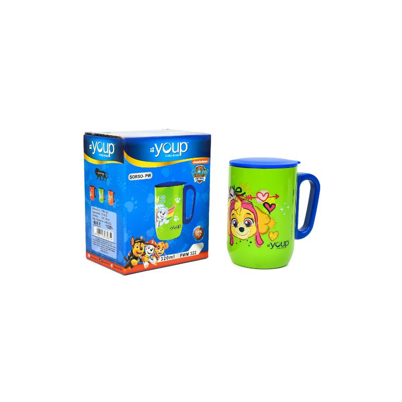 YOUP Stainless Steel Green Color Paw Patrol Skye Kids Insulated Mug With Cap Sorso-Pwm - 320 ml