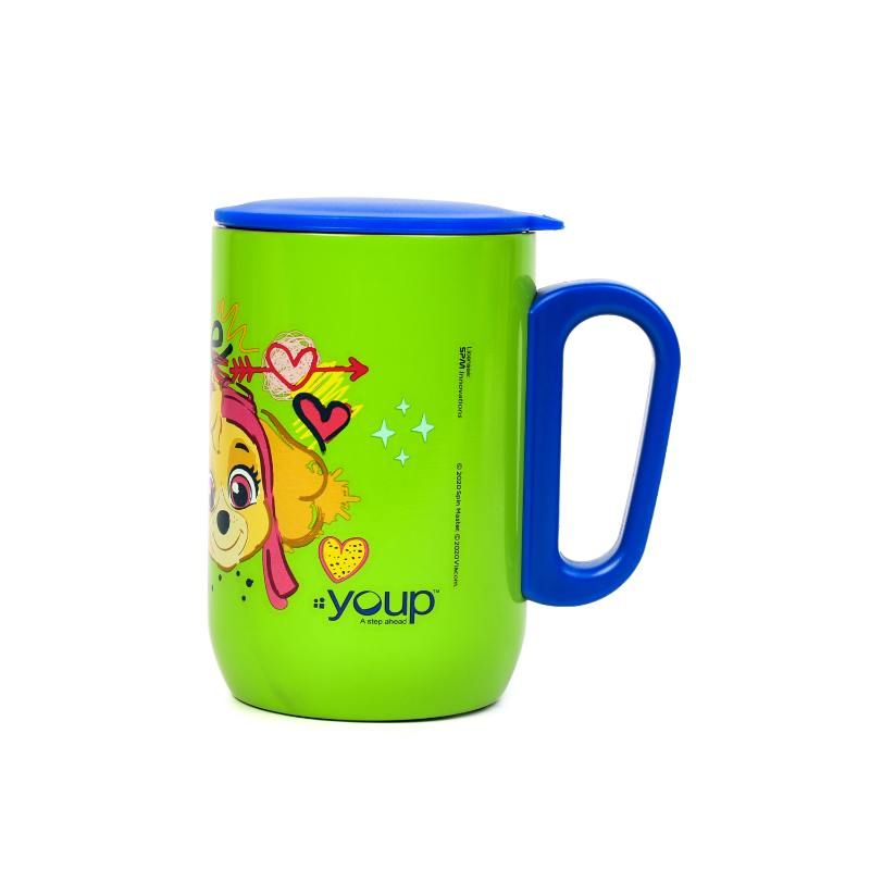 YOUP Stainless Steel Green Color Paw Patrol Skye Kids Insulated Mug With Cap Sorso-Pwm - 320 ml