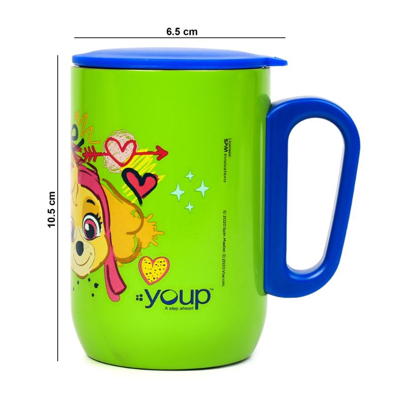YOUP Stainless Steel Green Color Paw Patrol Skye Kids Insulated Mug With Cap Sorso-Pwm - 320 ml
