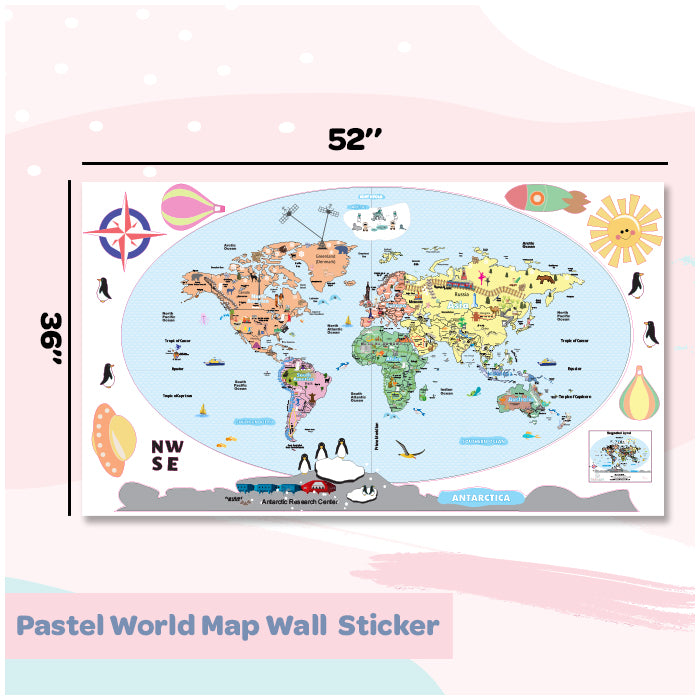 Pastel World Map Wall Sticker For Kids Room