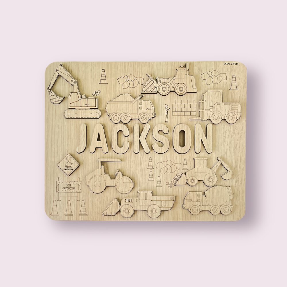 Personalised Wooden Name Puzzle- Construction Site