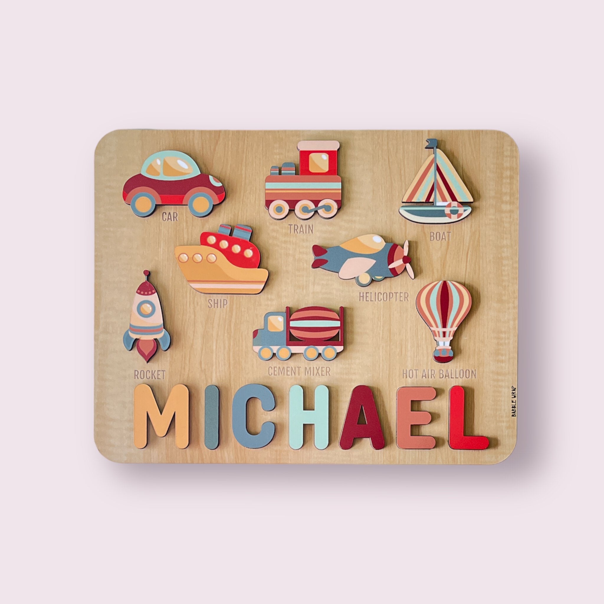 Personalised Wooden Name Puzzle- Transport